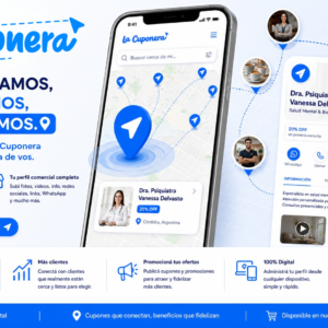 App La Cuponera mostrando la localización de tu negocio en el mapa, con ficha comercial y contacto directo